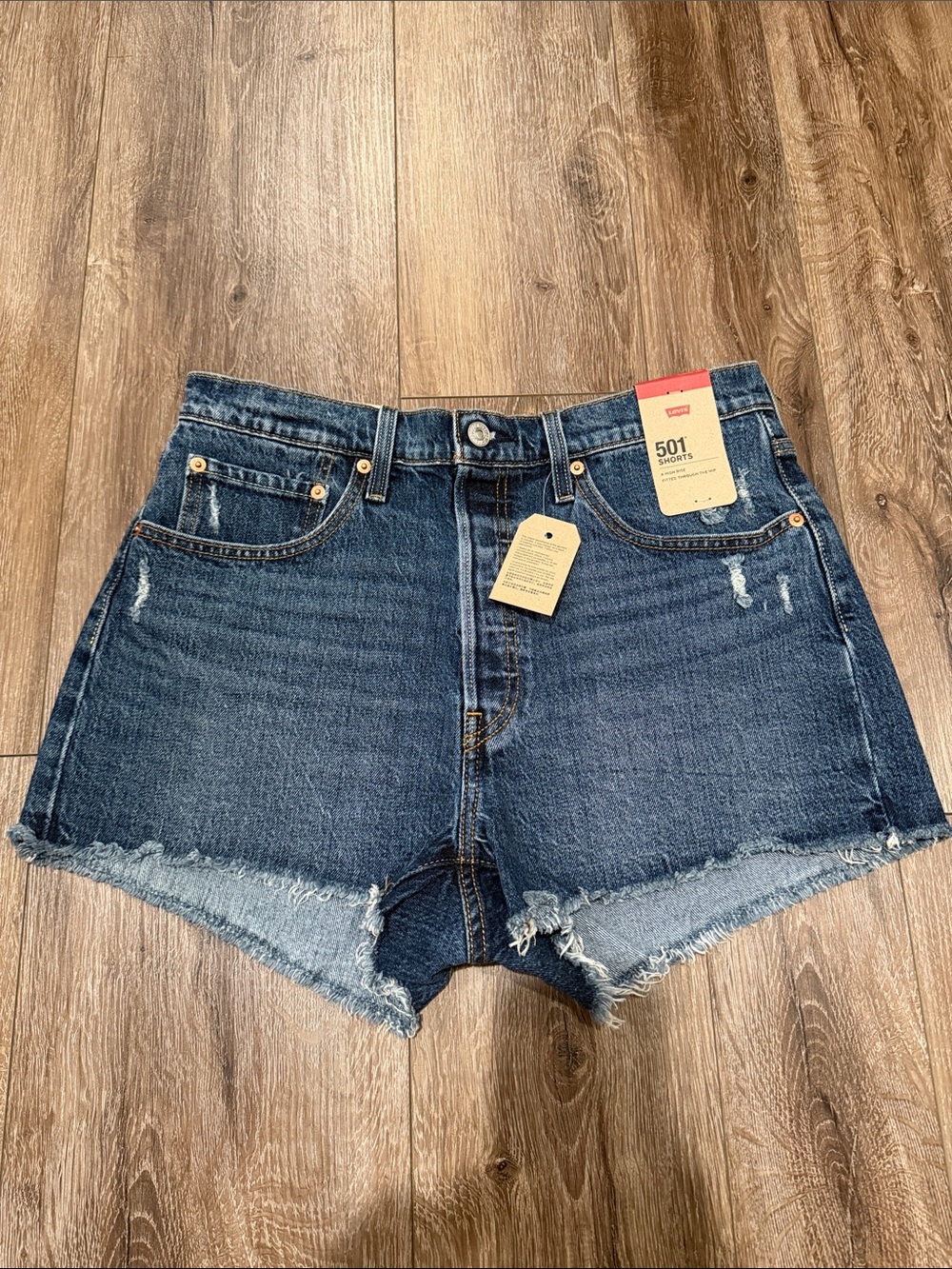 Levi's Dark Blue Denim Shorts with Frayed Hem Size: W31